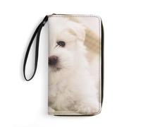 JiuPopular Portefeuille en cuir, joli chien maltais, avec corde, petite taille et grande capacité, facile à transporter