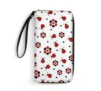 JiuPopular Portefeuille en cuir, motif coccinelle, avec corde, petite taille et grande capacité, facile à transporter