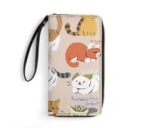 JiuPopular Portefeuille en cuir, motif japonais, avec corde, petite taille et grande capacité, facile à transporter, Chat mignon, 19.7x10.5cm, Moderne