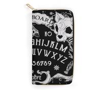 JiuPopular Portefeuille en cuir, motif tête de mort, sorcière, noir, gothique, petite taille et grande capacité, facile à transporter, Planche Gothique Tête de Mort Chat Noir, 19.7x10.5cm, Moderne