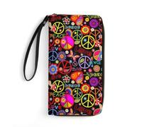 JiuPopular Portefeuille en cuir Peace and Love, avec corde, petite taille et grande capacité, facile à transporter