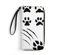 JiuPopular Portefeuille en cuir, StructureWallet, avec corde, petite taille et grande capacité, facile à transporter, Empreintes d'animaux, 19.7x10.5cm, Moderne