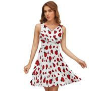 JiuPopular Robe à col en V pour femme, motif coccinelles, robe d'été sans manches pour fête, vacances, Motif coccinelles infini moucheté., M
