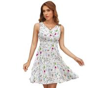 JiuPopular Robe à col en V pour femme, robe d'été sans manches pour fête, vacances, Motif expériences en chimie, M