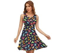 JiuPopular Robe à col en V pour femme, robe dinosaure monstre, robe d'été sans manches pour fête, vacances, Monster Dinosaure, XL