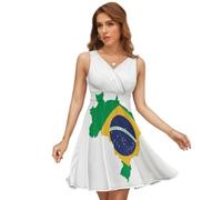JiuPopular Robe à col en V pour femme, robe verte drapeau du Brésil, robe d'été sans manches pour fête, vacances, Drapeau du Brésil vert, S