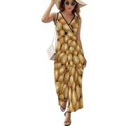 JiuPopular Robe sans manches, belle robe de vagues de l'océan, robe d'été décontractée à col en V pour laydies, Pommes de terre fraîches, XXL