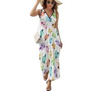 JiuPopular Robe sans manches, belle robe de vagues de l'océan, robe d'été décontractée à col en V pour laydies, Motif hibou amusant, XXL