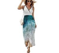 JiuPopular Robe sans manches, belle robe de vagues de l'océan, robe d'été décontractée à col en V pour laydies, Magnifiques vagues de l'océan., XXL