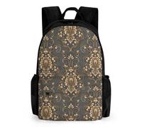 JiuPopular Sac à dos aquarelle tortue de mer avec poches pour randonnée, camping, voyage, Rococo Paisley Floral avec or, 42x30.5cm