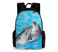 JiuPopular Sac à dos style africain patchwork avec poches pour randonnée, camping, voyage, Dauphins ludiques, 42x30.5cm