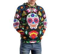 JiuPopular Sweat à capuche unisexe mexicain Sugar Skulls doigt d'honneur tête de mort musique piano clés sweat à capuche manches longues décontracté tops avec poches, comme sur l'image, S