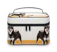 JiuPopular Trousse à cosmétiques, trousse de maquillage en cuir avec loup marron, trousse de toilette de voyage pour femme, Shiba Inu Dog, 25x18x15cm