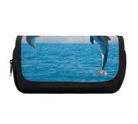 JiuPopular Trousse à crayons double couche, deux dauphins, trousse de papeterie utilisée comme trousse à crayons pour le bureau et l'école, sac de voyage d'affaires ou petite boîte à outils, trousse