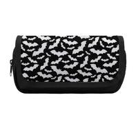JiuPopular Trousse à crayons double couche, motif chauve-souris d'Halloween grise, trousse de papeterie utilisée comme trousse à crayons pour le bureau et l'école, sac de voyage d'affaires ou petite