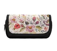 JiuPopular Trousse à crayons double couche, motif coquelicots aquarelle, trousse de papeterie utilisée comme trousse à crayons pour le bureau et l'école, sac de voyage d'affaires ou petite boîte à