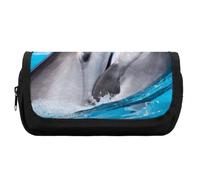 JiuPopular Trousse à crayons double couche, motif dauphins, trousse de papeterie utilisée comme trousse à crayons pour le bureau et l'école, sac de voyage d'affaires ou petite boîte à outils, trousse