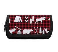 JiuPopular Trousse à crayons double couche, motif écossais de Noël, sac de papeterie utilisé comme trousse à crayons, Plaid Buffalo Woodland Christmas, One Size, Trousse à crayons