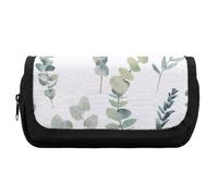 JiuPopular Trousse à crayons double couche, motif feuilles d'eucalyptus, trousse de papeterie utilisée comme trousse à crayons pour le bureau et l'école, sac de voyage d'affaires ou petite boîte à