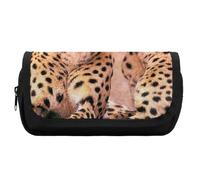 JiuPopular Trousse à crayons double couche, motif guépard, trousse de papeterie utilisée comme trousse à crayons pour le bureau et l'école, sac de voyage d'affaires ou petite boîte à outils, trousse