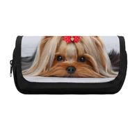 JiuPopular Trousse à crayons double couche, motif peau d'alligator, sac de papeterie utilisé comme trousse à crayons, Yorkshire Terrier, One Size, Trousse à crayons