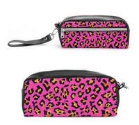 JiuPopular Trousse à crayons en cuir avec imprimé guépard rose pour le bureau et l'école, le voyage d'affaires ou petite boîte à outils, trousse de maquillage