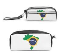 JiuPopular Trousse à crayons en cuir, motif drapeau du Brésil vert, utilisée comme trousse à crayons pour le bureau et l'école, le voyage d'affaires ou la petite boîte à outils, trousse de maquillage