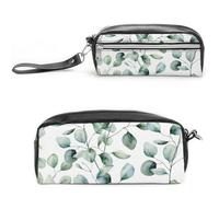 JiuPopular Trousse à crayons en cuir, motif feuilles d'eucalyptus, trousse de papeterie utilisée comme trousse à crayons pour le bureau et l'école, sac de voyage d'affaires ou petite boîte à outils