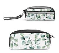JiuPopular Trousse à crayons en cuir, motif feuilles d'eucalyptus, trousse de papeterie utilisée comme trousse à crayons pour le bureau et l'école, sac de voyage d'affaires ou petite boîte à outils