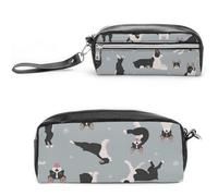 JiuPopular Trousse à crayons en cuir, motif terrier de Boston - Pour le bureau et l'école, les voyages d'affaires ou les petites boîtes à outils, trousse de maquillage