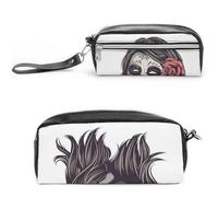 JiuPopular Trousse à crayons en cuir, motif tête de mort princesse, trousse de papeterie utilisée comme trousse à crayons pour le bureau et l'école, sac de voyage d'affaires ou petite boîte à outils