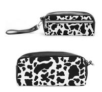 JiuPopular Trousse à crayons en cuir, motif vache, utilisée comme trousse à crayons pour le bureau et l'école, sac de voyage d'affaires ou petite boîte à outils, trousse de maquillage
