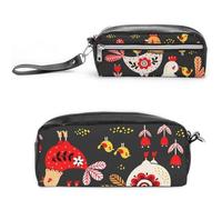 JiuPopular Trousse à crayons en cuir, sac de papeterie motif poule coloré bizarre, utilisé comme trousse à crayons pour le bureau et l'école, sac de voyage d'affaires ou petite boîte à outils, trousse