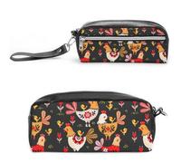 JiuPopular Trousse à crayons en cuir, sac de papeterie motif poule coloré bizarre, utilisé comme trousse à crayons pour le bureau et l'école, sac de voyage d'affaires ou petite boîte à outils, trousse