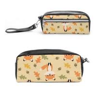 JiuPopular Trousse à crayons en cuir, trousse d'automne mignonne FoxStationery utilisée comme trousse à crayons pour le bureau et l'école, sac de voyage d'affaires ou petite boîte à outils, trousse de