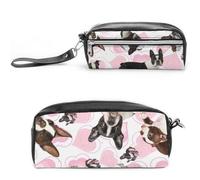 JiuPopular Trousse à crayons en cuir, trousse de papeterie Boston Terrier utilisée comme trousse à crayons pour le bureau et l'école, sac de voyage d'affaires ou petite boîte à outils, trousse de