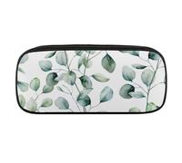 JiuPopular Trousse à crayons en polyuréthane, motif feuilles d'eucalyptus, trousse de papeterie utilisée comme trousse à crayons pour le bureau et l'école, sac de voyage d'affaires ou petite boîte à