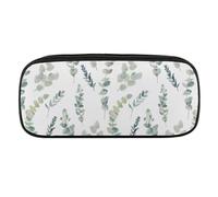 JiuPopular Trousse à crayons en polyuréthane, motif feuilles d'eucalyptus, trousse de papeterie utilisée comme trousse à crayons pour le bureau et l'école, sac de voyage d'affaires ou petite boîte à