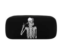 JiuPopular Trousse à crayons en polyuréthane, motif tête de mort squelette de rock and roll, utilisée comme trousse à crayons pour le bureau et l'école, sac de voyage d'affaires ou petite boîte à