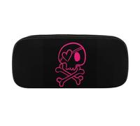 JiuPopular Trousse à crayons en polyuréthane rose avec motif tête de mort mignonne utilisée comme trousse à crayons pour le bureau et l'école, le voyage d'affaires ou la petite boîte à outils, trousse