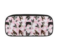 JiuPopular Trousse à crayons en polyuréthane, trousse de papeterie Boston Terrier utilisée comme trousse à crayons pour le bureau et l'école, sac de voyage d'affaires ou petite boîte à outils, trousse