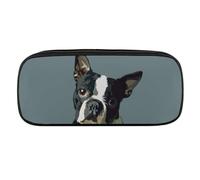 JiuPopular Trousse à crayons en polyuréthane, trousse de papeterie Boston Terrier utilisée comme trousse à crayons pour le bureau et l'école, sac de voyage d'affaires ou petite boîte à outils, trousse