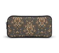 JiuPopular Trousse à crayons, motif cachemire floral rococo avec pochette dorée, utilisée comme trousse à crayons pour le bureau et l'école, le voyage d'affaires ou petite boîte à outils, trousse de