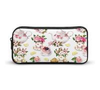 JiuPopular Trousse à crayons, sac de papeterie, sac de voyage d'affaires ou petite boîte à outils, trousse de maquillage pour filles, Gâteau et théière Floral, 22*12*5cm, Trousse à crayons