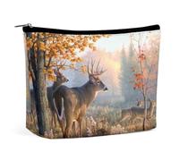 JiuPopular Trousse de maquillage avec motif écailles de sirène, aquarelle arc-en-ciel, trousse de toilette portable avec fermeture éclair pour un usage quotidien, voyage, Famille de cerfs de chasse
