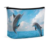 JiuPopular Trousse de maquillage avec motif écailles de sirène, aquarelle arc-en-ciel, trousse de toilette portable avec fermeture éclair pour un usage quotidien, voyage, Deux dauphins., Taille unique