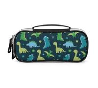 JiuPopular Trousse de maquillage portable en polyuréthane, fond bleu avec dinosaures, trousse de papeterie utilisée comme trousse à crayons pour le bureau et l'école, sac de voyage d'affaires ou