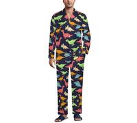 JiuPopular Vêtements de nuit pour hommes, ensemble de pyjama motif cerf du Canada, vêtements de nuit boutonnés, chemise à manches longues avec pantalon, Monster Dinosaure, S