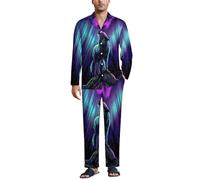 JiuPopular Vêtements de nuit pour hommes, ensemble de pyjama motif cerf du Canada, vêtements de nuit boutonnés, chemise à manches longues avec pantalon, Loups Howl In The Northern Lights, XXL