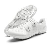 JiuQing Chaussures Cyclisme Hommes Femmes Chaussures Route Plates sans Système De Serrage Semelle en Caoutchouc Antidérapante Légères pour VTT,Blanc,38 EU